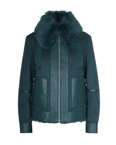 PATRIZIA PEPE DEEP GREEN REVERSIBLE SHORT FLUFFY JACKET
