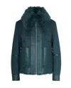 Patrizia Pepe Deep Green Reversible Short Fluffy Jacket In Blue