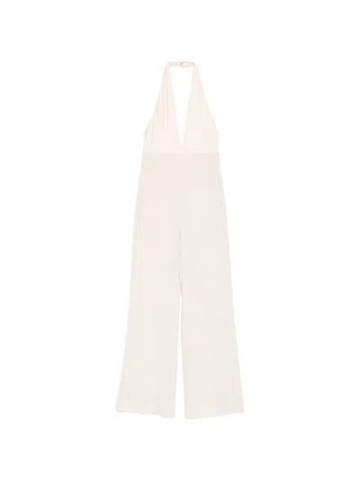 Patrizia Pepe Deep Neckline Crepe Jumpsuit In White