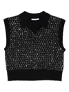 Patrizia Pepe Deep V-neck Sequined Vest With Ribbed Detailing In Black