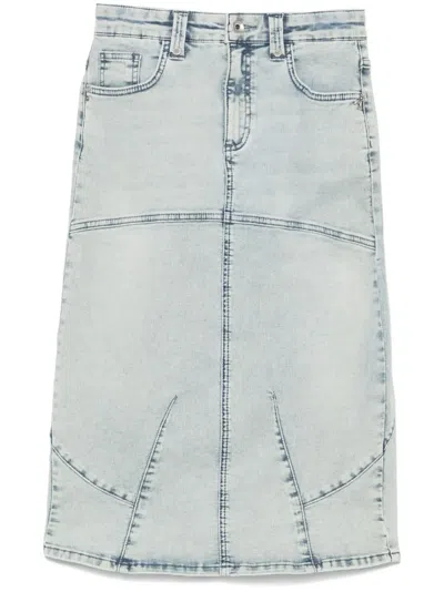 Patrizia Pepe Denim Midi Skirt In Blue