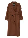 Patrizia Pepe Brown Wool Blend Trench Coat With Belted Waist In Brown