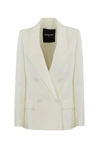 Patrizia Pepe Double-breasted Tuxedo Jacket In Bianco