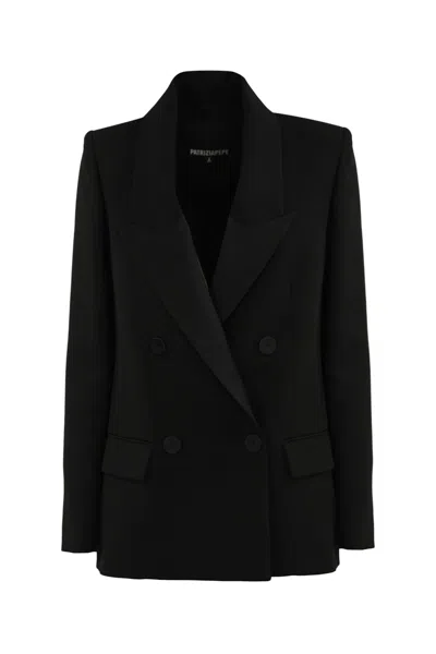 Patrizia Pepe Double-breasted Tuxedo Jacket In Black
