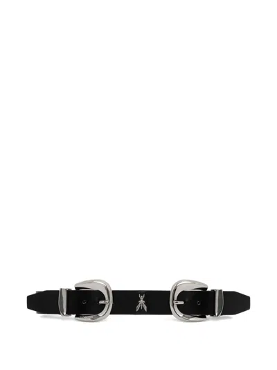 Patrizia Pepe Double-buckle Leather Belt In Black