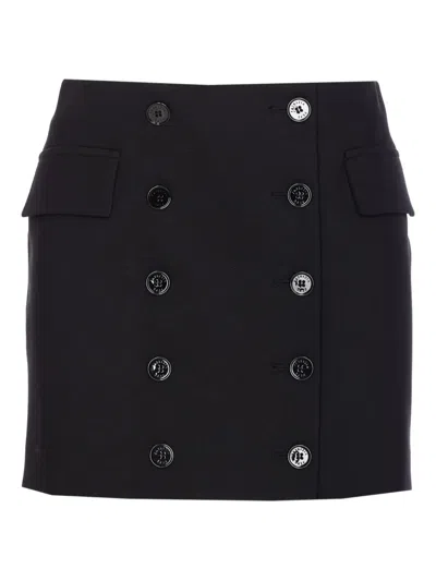 Patrizia Pepe Double-button Straight Skirt In Black