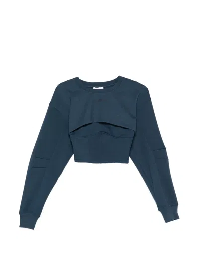 Patrizia Pepe Double Layer Cropped Bustier Sweatshirt In Blue