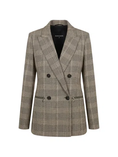 Patrizia Pepe Double-breasted Check Blazer In Brown