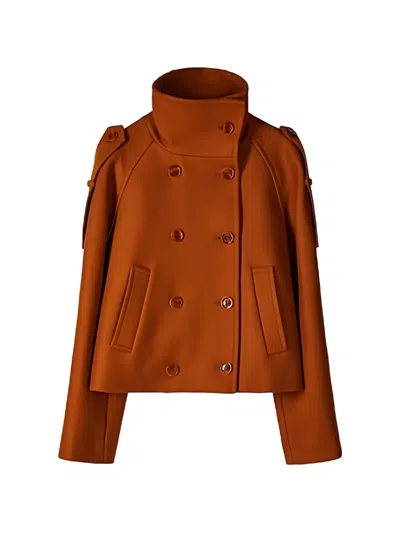 Patrizia Pepe Double-breasted Epaulette Jacket In Brown