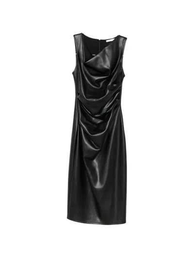 Patrizia Pepe Draped Coated-finish Dress In Black