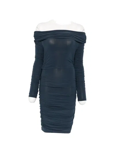 Patrizia Pepe Draped Off-shoulder Mini Dress In Blue