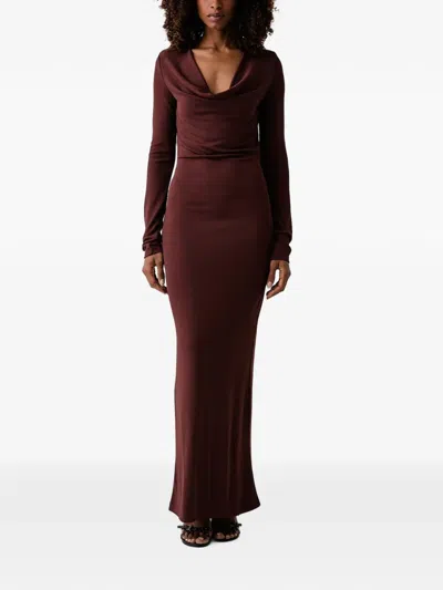 Patrizia Pepe Draped-neck Long-sleeve Dress In Brown
