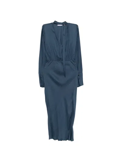 Patrizia Pepe Draping Fluid Midi Dress In Blue
