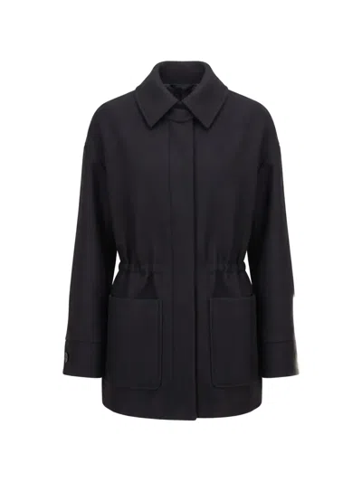Patrizia Pepe Drawstring Long-sleeve Coat In Black