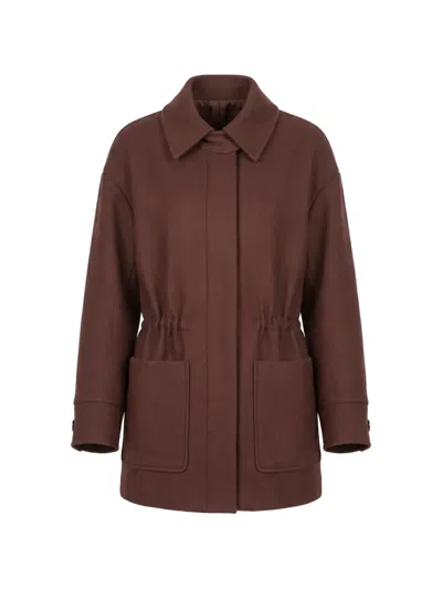 Patrizia Pepe Drawstring Long-sleeve Coat In Brown