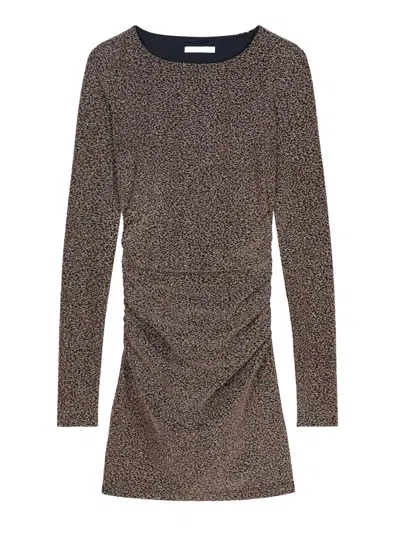 Patrizia Pepe Ruched Metallic-effect Mini Dress In Brown