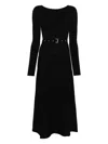 Patrizia Pepe Belted Long-sleeved Midi Day Dress In Black