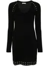 Patrizia Pepe Eyelet-detailed Jersey Minidress In Black  