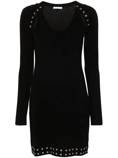 Patrizia Pepe Eyelet-detailed Jersey Minidress In Black  