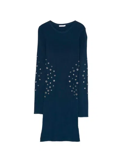 Patrizia Pepe Eyelet-embellishment Ribbed Mini Dress In Blue