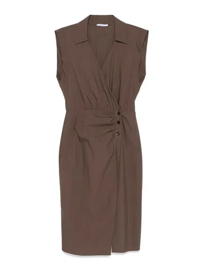 Patrizia Pepe Wrap Dress With Deep V-neckline In Brown