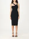 Patrizia Pepe Asymmetric-neck Midi Dress In Black