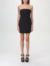 Patrizia Pepe Black Wide-neck Pinstriped Minidress In Schwarz