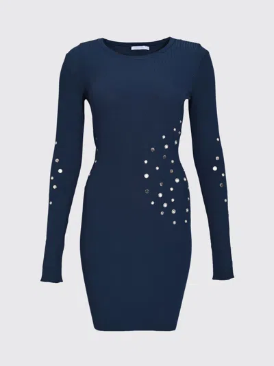 Patrizia Pepe Eyelet-embellishment Ribbed Mini Dress In Blue