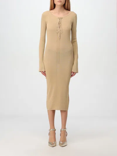 Patrizia Pepe Lurex-detail Ribbed Midi Dress In Gold