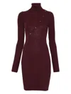 Patrizia Pepe Ribbed Turtleneck Mini Dress In Burgundy