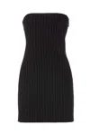 Patrizia Pepe Black Wide-neck Pinstriped Minidress In Black