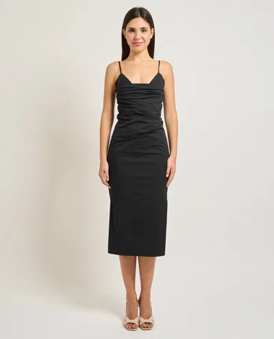 Patrizia Pepe Ruched Spaghetti-strap Midi Dress In Black