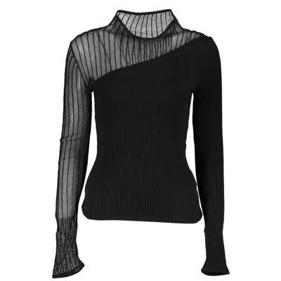 Patrizia Pepe Elegant Crew Neck Jumper With Contrast Details In Black