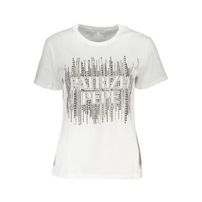 Patrizia Pepe Elegant Short Sleeve Crew Neck Tee With Logo In White