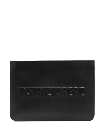 Patrizia Pepe Embossed Envelope Clutch Bag In Black