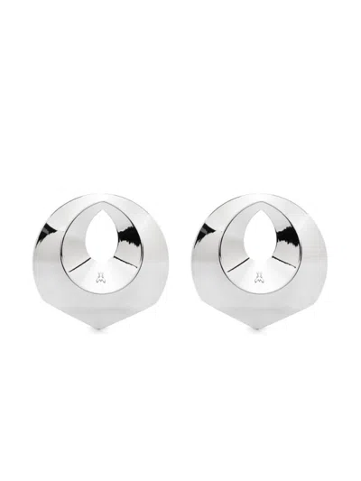 Patrizia Pepe Embossed-logo Hoop Earrings In Silver