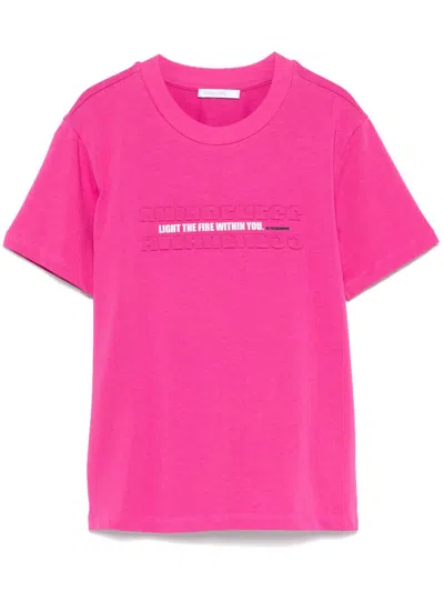 Patrizia Pepe Embossed-slogan T-shirt In Rosa