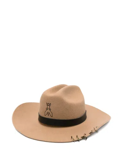 Patrizia Pepe Embroidered-detail Ring-embellished Hat In Brown