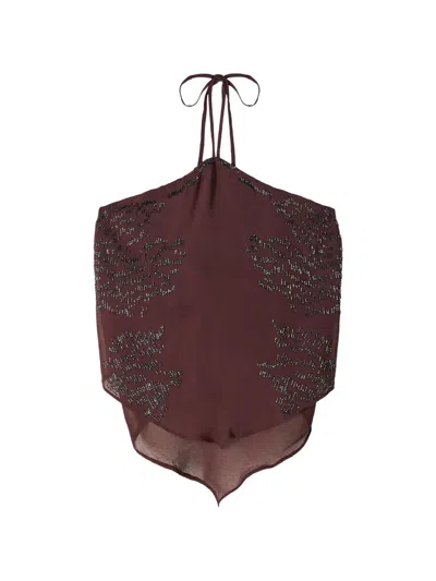 Patrizia Pepe Embroidered Halterneck Top In Brown