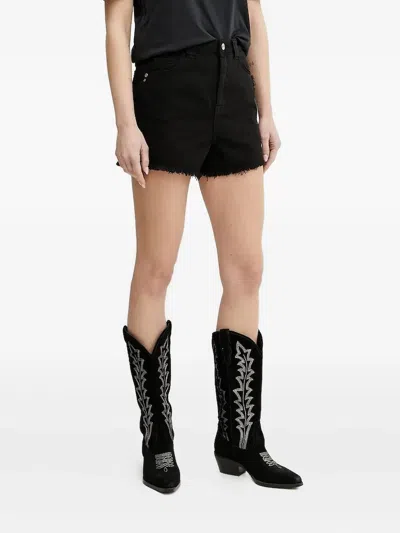 Patrizia Pepe Embroidered-logo Frayed Short Shorts In Black