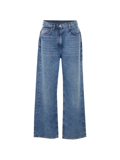 Patrizia Pepe Embroidered Logo Jeans In Blue