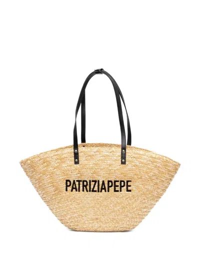 Patrizia Pepe Embroidered-logo Tote Bag In Neutrals
