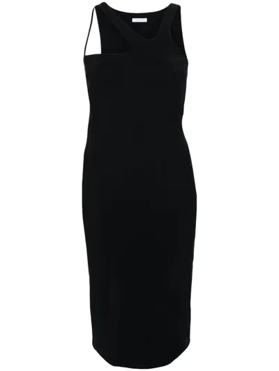 Patrizia Pepe Asymmetric-neck Midi Dress In Black