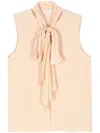 Patrizia Pepe Crepe Gathered-tie Top In Neutrals