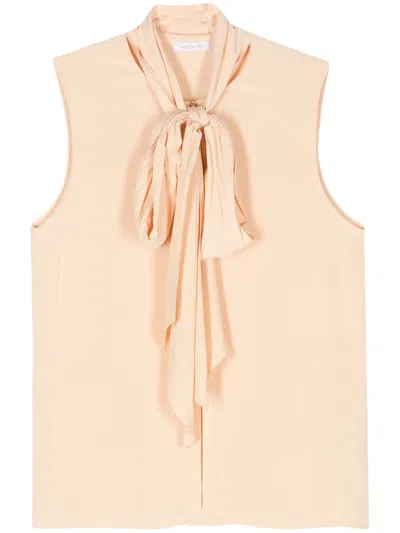 Patrizia Pepe Crepe Gathered-tie Top In Neutrals