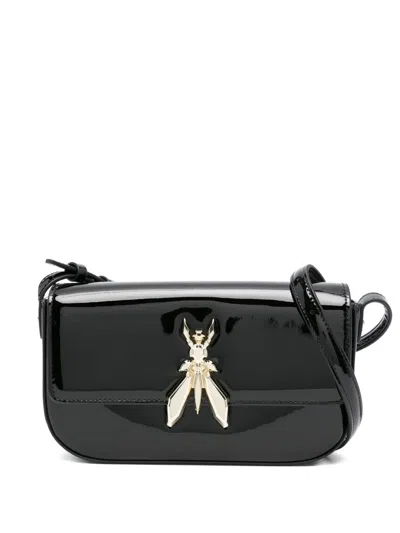 Patrizia Pepe Essential Patent Leather Shoulder Bag In Black