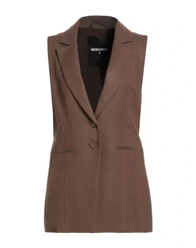 Patrizia Pepe Essential Woman Tailored Vest Chocolate Brown Size 8 Viscose, Linen