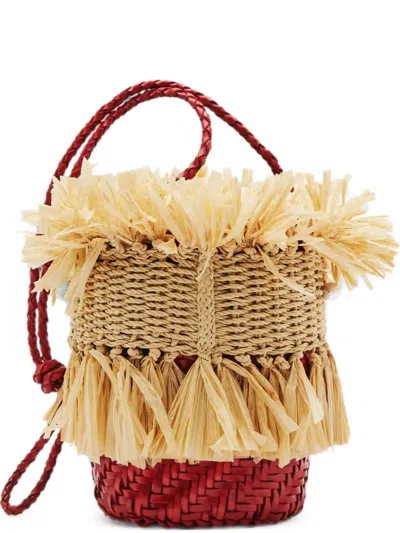 Patrizia Pepe Extra-vacanza Raffia-fringe Bucket Bag In Neutral
