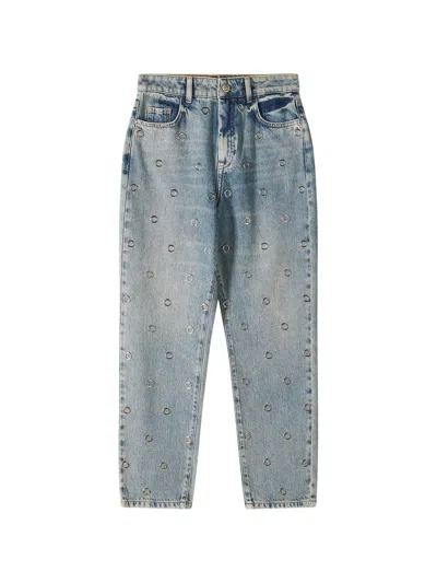 Patrizia Pepe Eyelet Washed Jeans In Blue