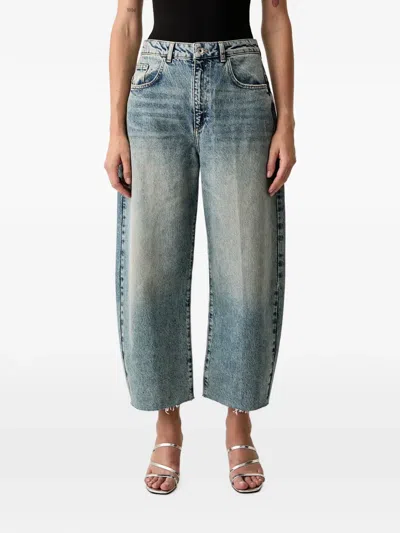 Patrizia Pepe Faded Raw-cut Jeans In Black